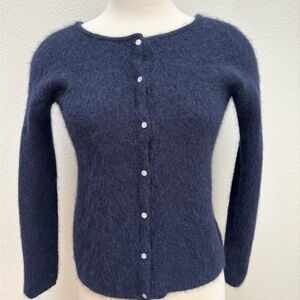 Sezane Gaspard Cardigan Classic Long Sleeve Knit Mohair Alpaca Navy Blue Size XS